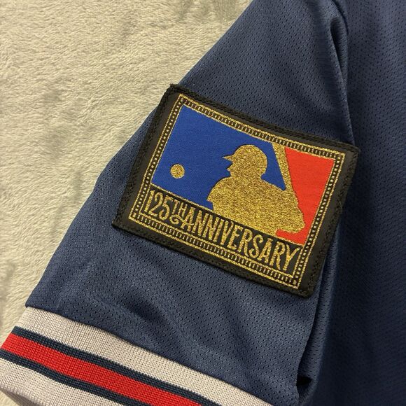 Vintage Majestic Cleveland Indians Jersey Mens L Blue Chief Wahoo Stitched Logo - Picture 4 of 9